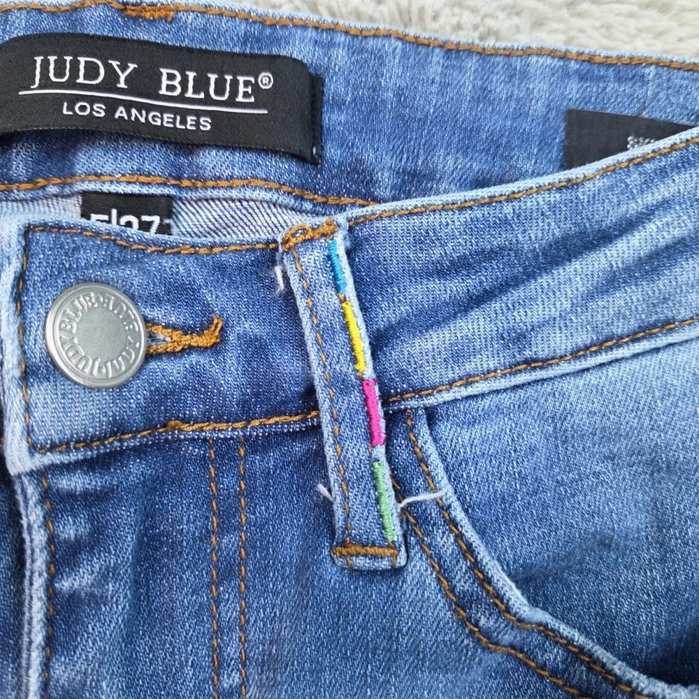 Judy Blue Jeans Womens 5/27 Skinny Fit Distressed High Rise Rainbow Stitch Denim